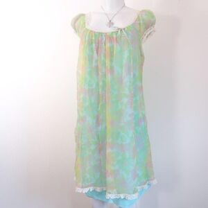 sheer green floral babydoll 70s slip mini dress fairycore